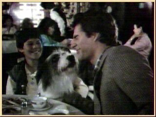 Эрик с отцом и собакой в ресторане